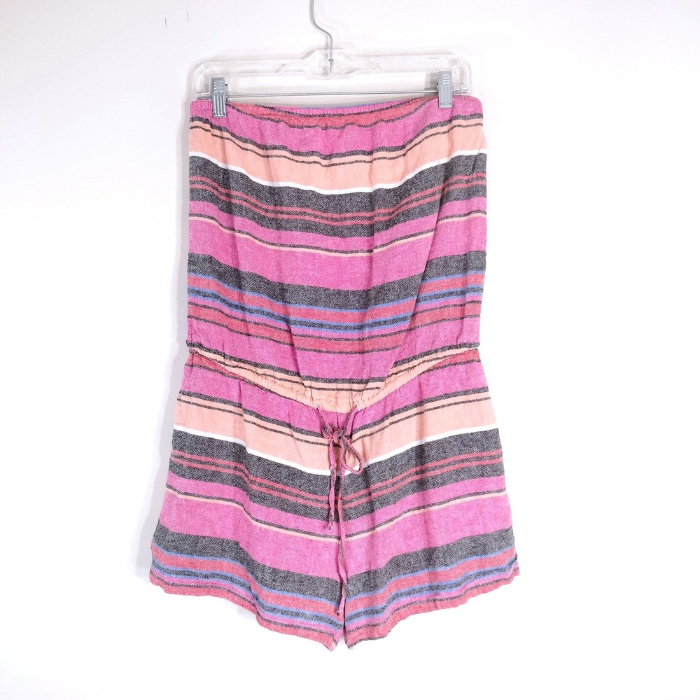 Old Navy Pink Striped Romper; Strapless Linen Blend Boho Beach Summer